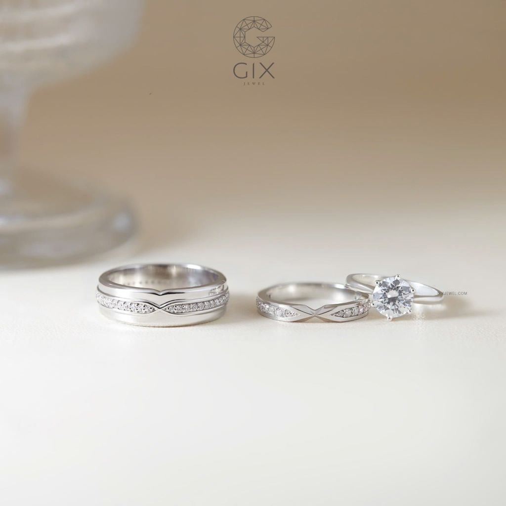  Cặp nhẫn cưới vàng hồng 18k vô cực theo phong thuỷ đính kim cương Gix Jewel 