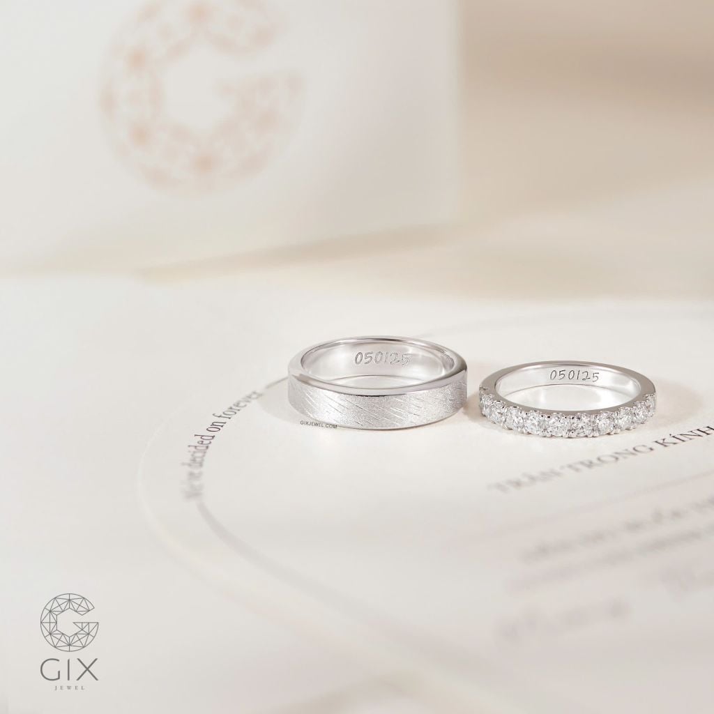 Nhẫn Cưới Đẹp Vàng 18K Thiết Kế Riêng Đính Full Kim Cương Tấm Gix Jewel