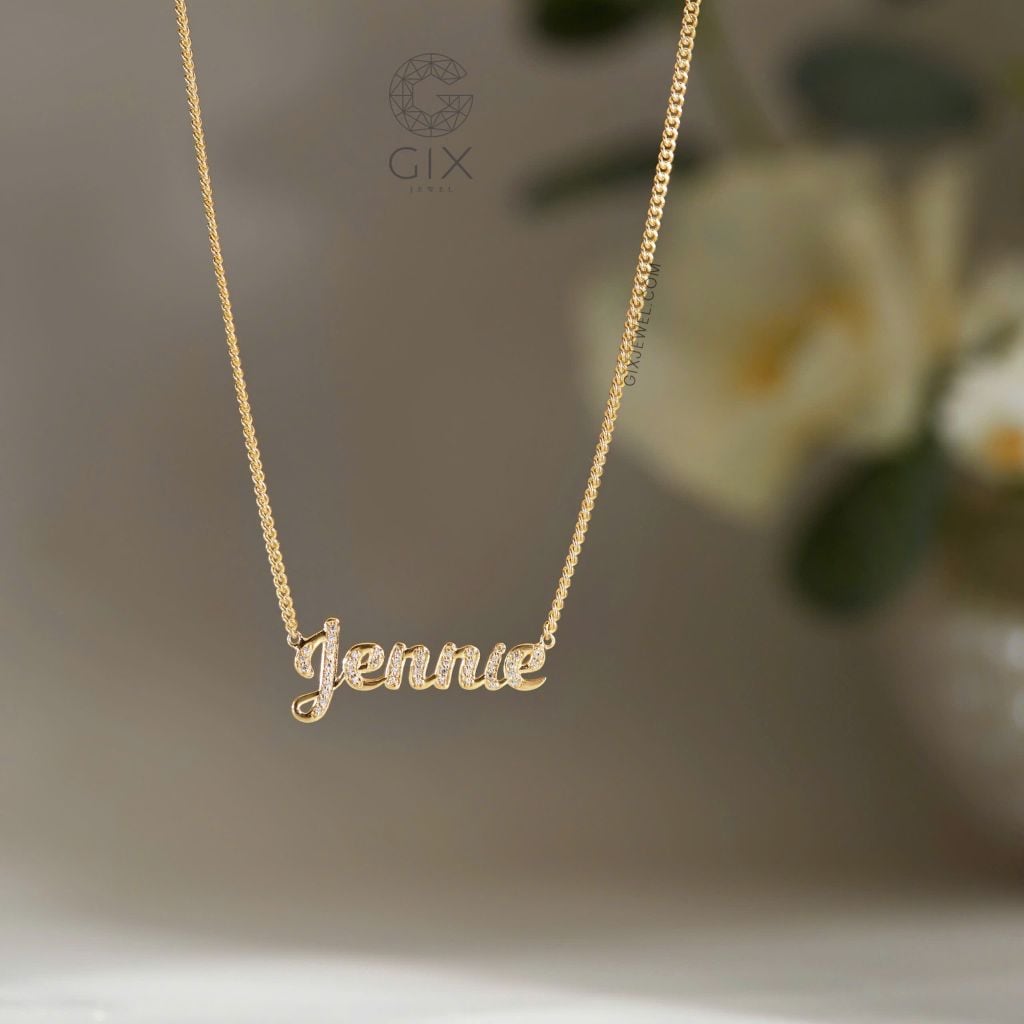  Dây chuyền in tên vàng tây cho nam nữ sọi khoen lật đeo cổ đính đá đẹp Gix Jewel 