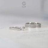  Nhẫn cưới vàng trắng 18k kim cương đẹp hiện đại hoạ tiết đính Moissanite Gix Jewel 