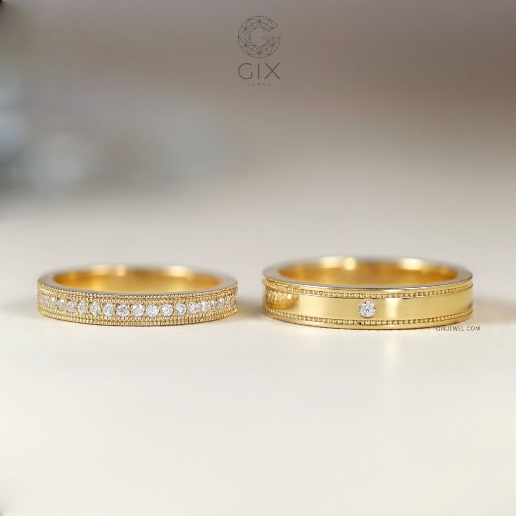  Nhẫn cưới platinum thiết kế đơn giản đẹp đính kim cương thiên nhiên khắc chữ Gix Jewel 