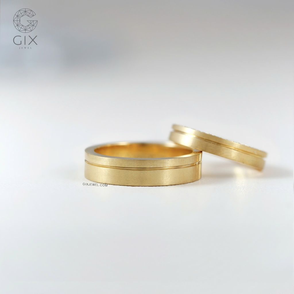  Nhẫn cưới đôi vàng tây 18k đẹp kim cương đơn giản uy tín khắc tên Gixjewel 