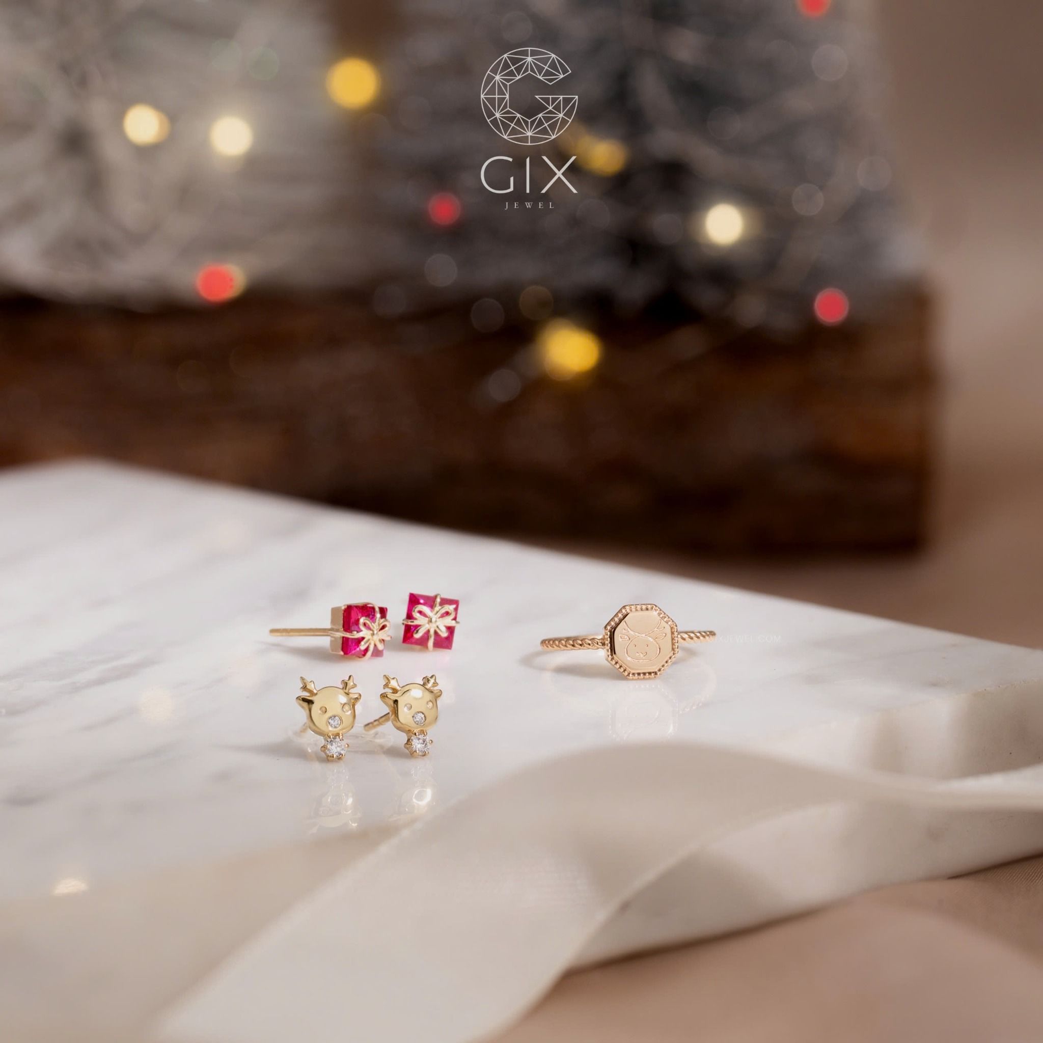  Bông tai vàng nữ 18k bạc đẹp hình hươu đính hột nhỏ đeo ôm vành tai Gixjewel 