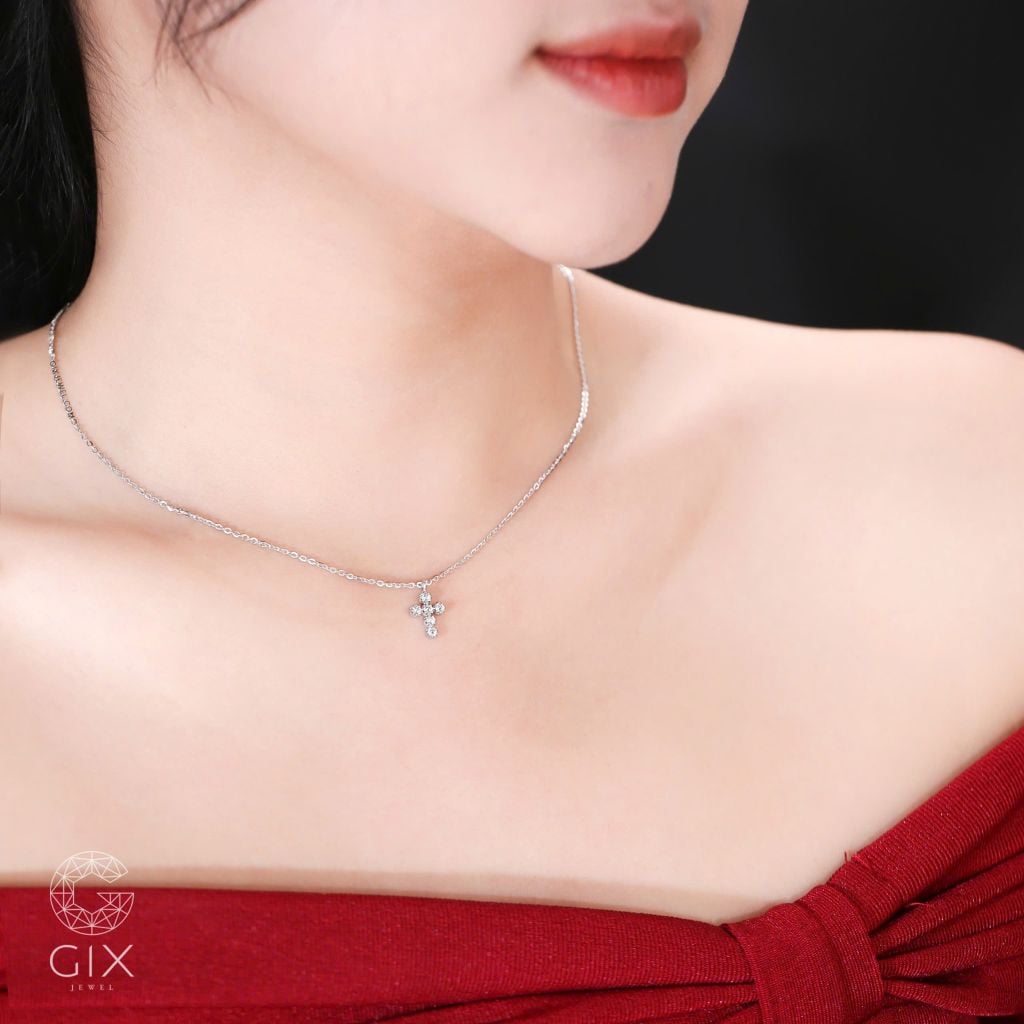  Dây chuyền mặt thánh giá nam nữ vàng trắng 18k mạ bạc 925 đính đá Cz cao cấp Gix Jewel 
