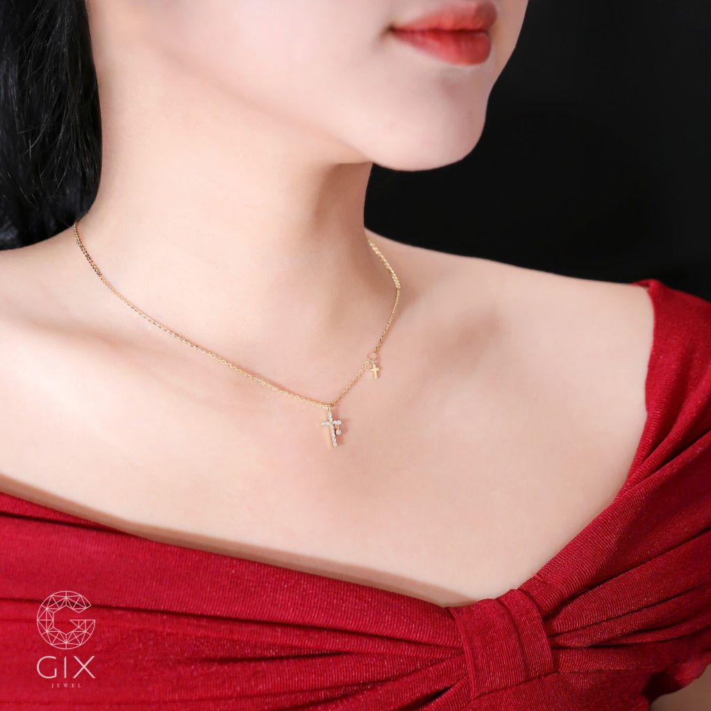  Dây chuyền vàng thánh giá nữ mạ bạc 925 đính đá Cz cao cấp Gix Jewel 