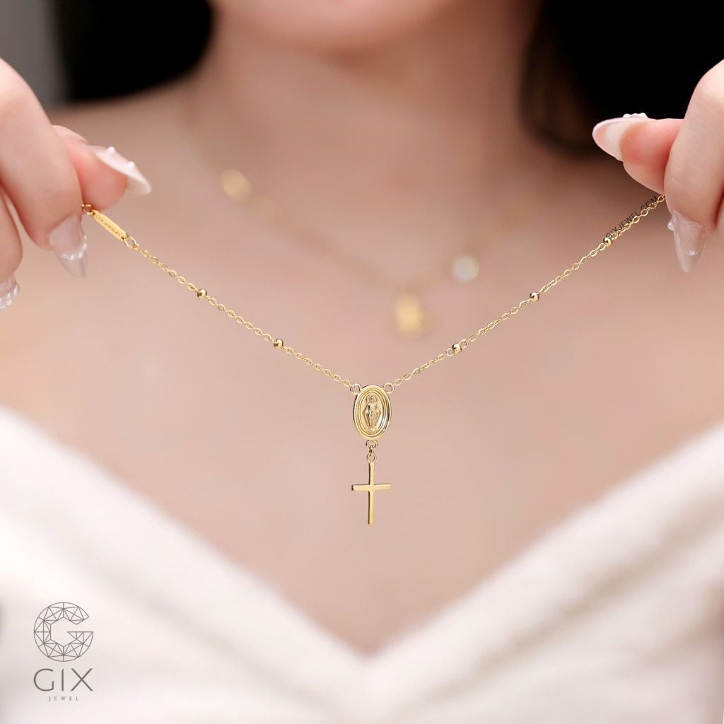  Lắc tay thánh giá kèm bi tròn vàng 18k bạc nữ cao cấp hình chữ thập kiểu mới Gix Jewel 