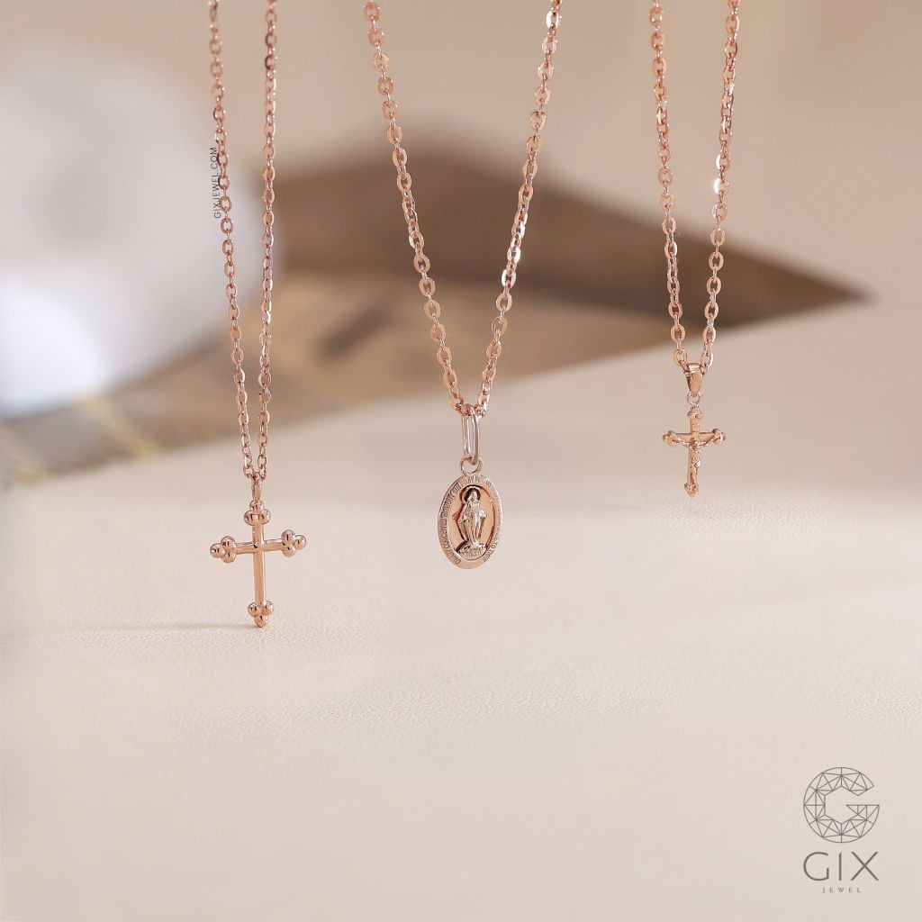  Dây chuyền thánh giá nữ nam vàng 18k bạc s925 sợi mỏng đẹp hình chữ thập trơn Gixjewel 