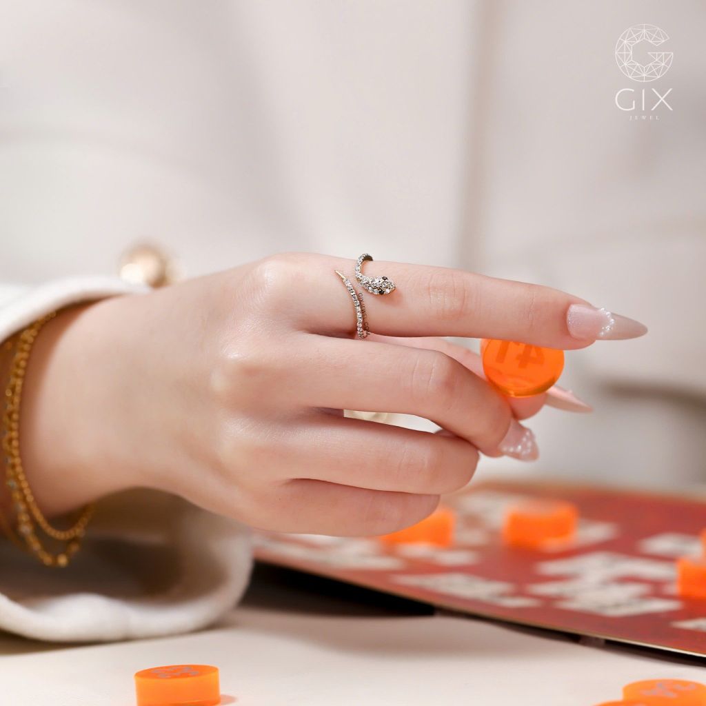  Nhẫn nữ đẹp vàng 18k bạc s925 hình con rắn đính đá quý cao cấp Gix Jewel 