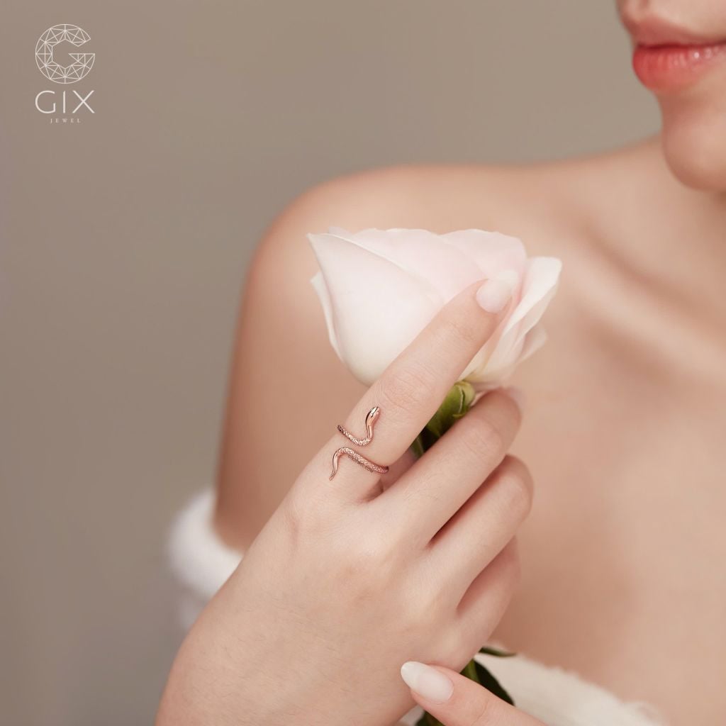  Nhẫn rắn nữ vàng tây 18k bạc đẹp đính đá cao cấp đeo thời trang Gix 