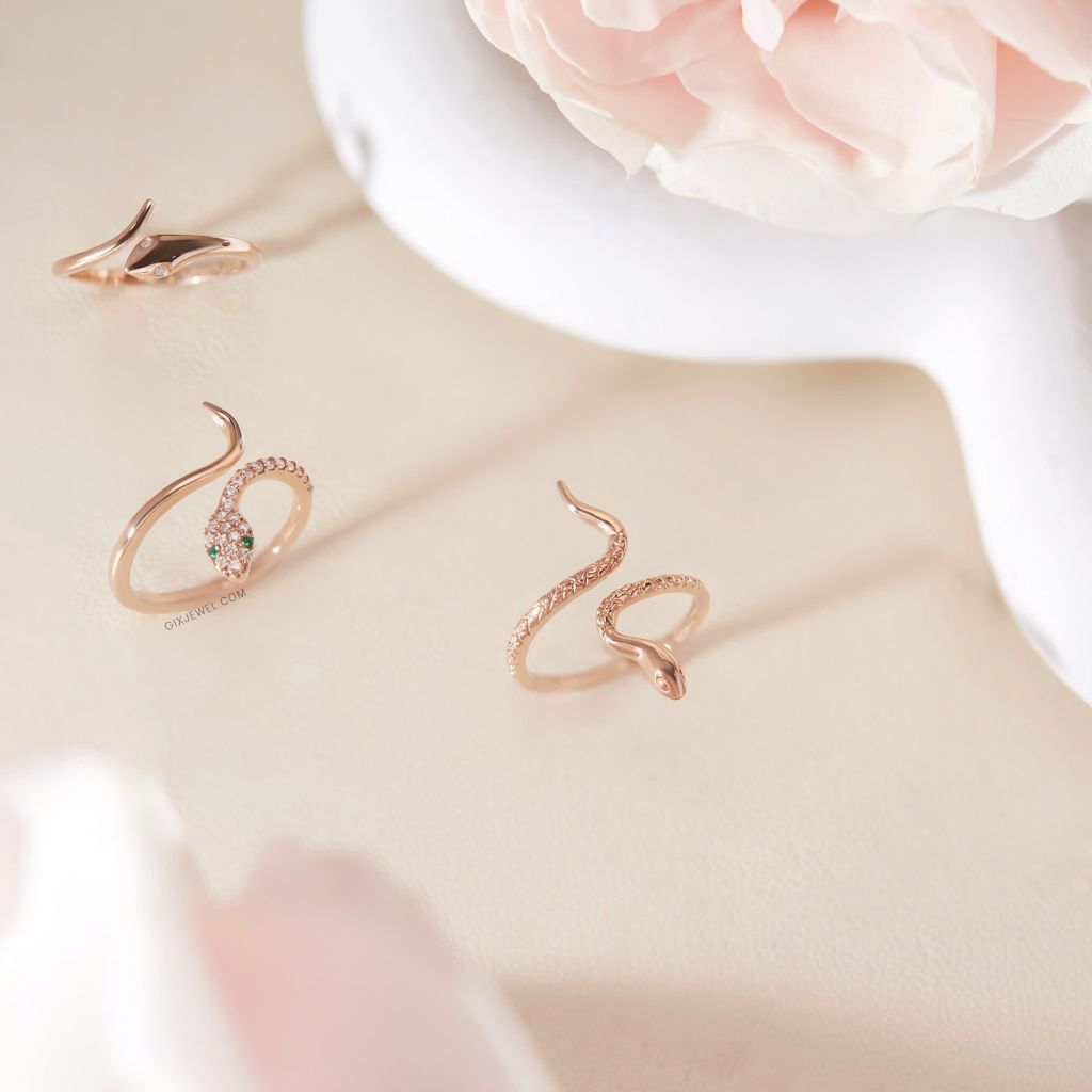  Nhẫn rắn nữ vàng tây 18k bạc đẹp đính đá cao cấp đeo thời trang Gix 