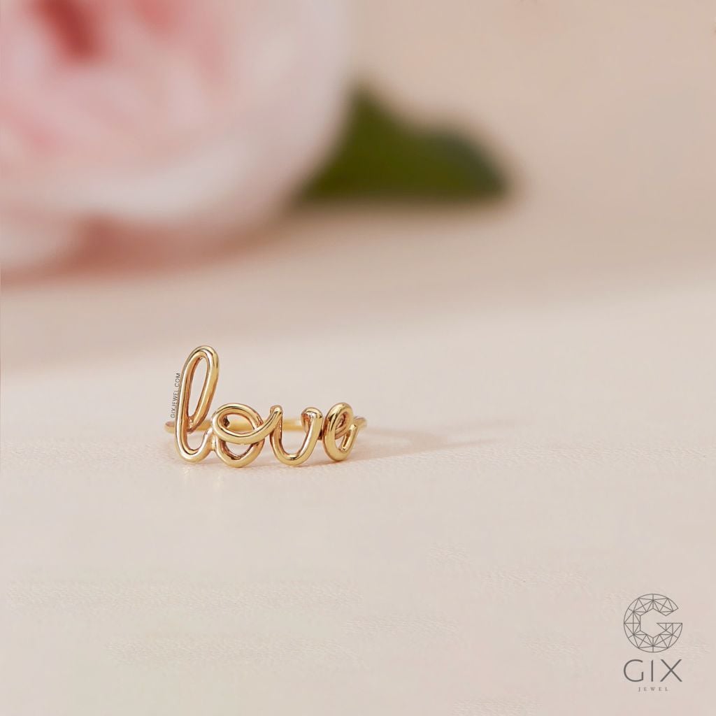  Nhẫn vàng 18k nữ dễ thương bạc s925 thiết kế chữ love đeo ngón trỏ đẹp Gix 