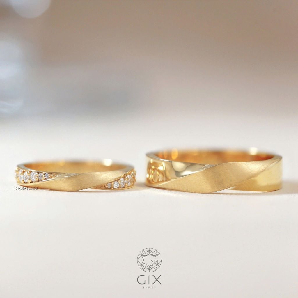  Nhẫn cưới đẹp vàng trắng hàng hiệu đính kim cương đơn giản Gix Jewel 