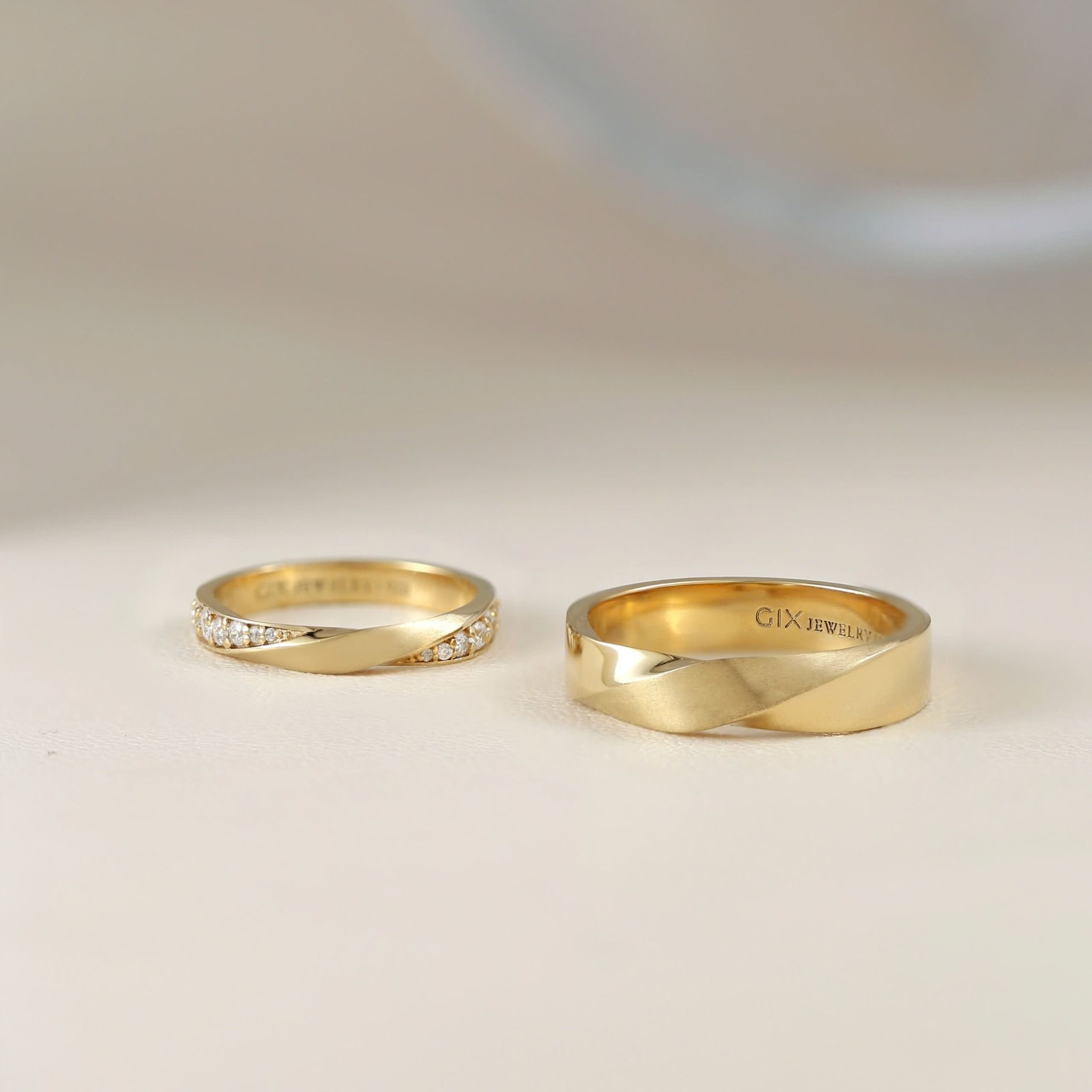  Nhẫn cưới đẹp vàng trắng hàng hiệu đính kim cương đơn giản Gix Jewel 