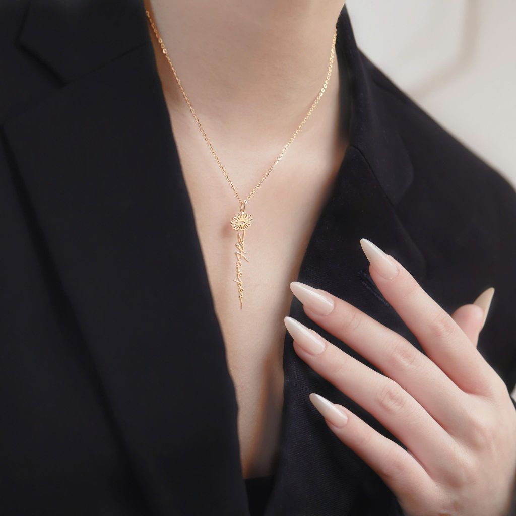  Dây chuyền hoa theo tháng sinh khắc tên bằng vàng 18k bạc s925 sợi mảnh handmade Gix 