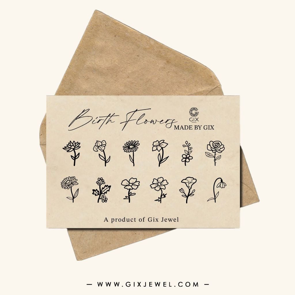  Dây chuyền hoa theo tháng sinh khắc tên bằng vàng 18k bạc s925 sợi mảnh handmade Gix 