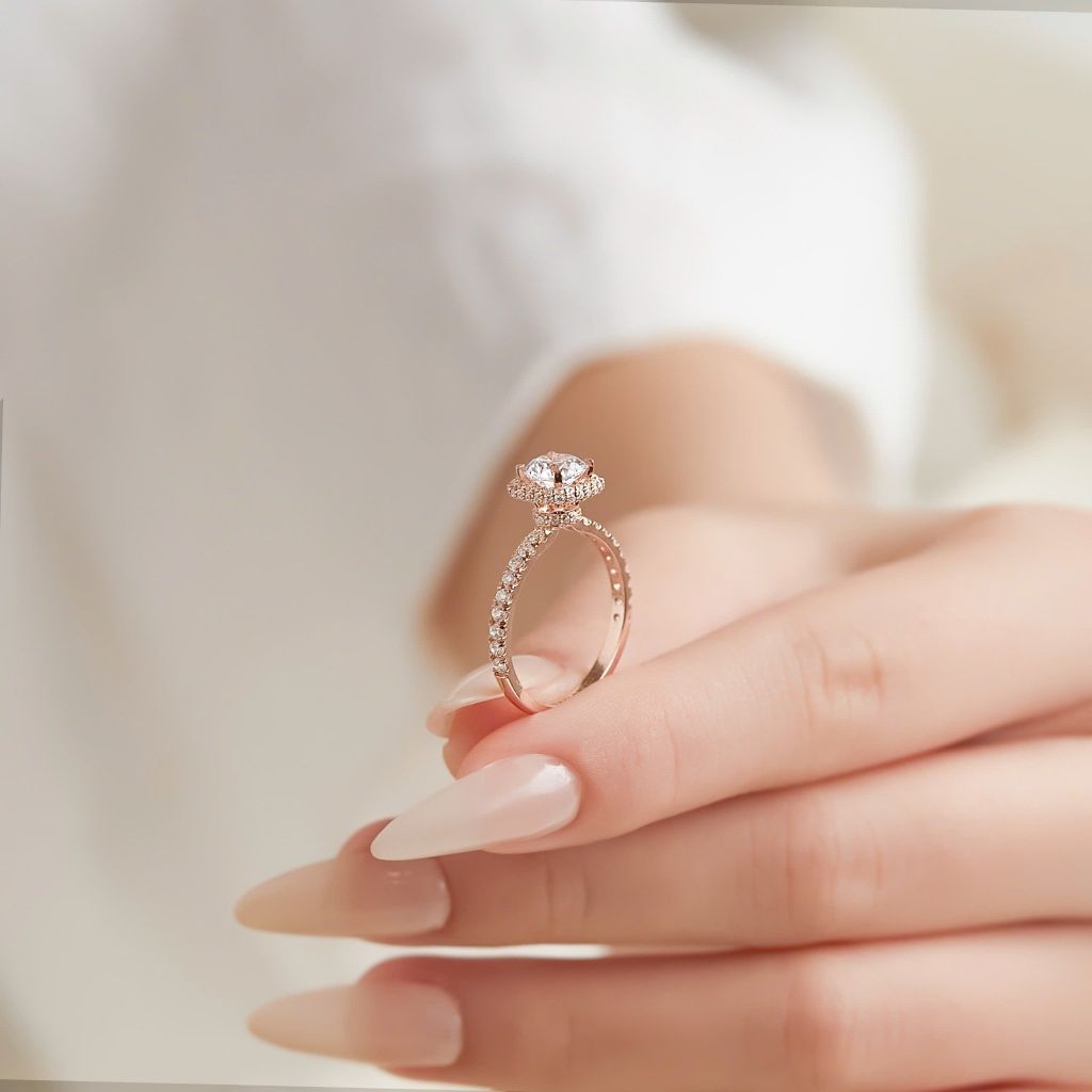  Nhẫn cầu hôn 10k đẹp hột xoàn viền tấm đẹp - Luxe Halo | Gix Jewel 