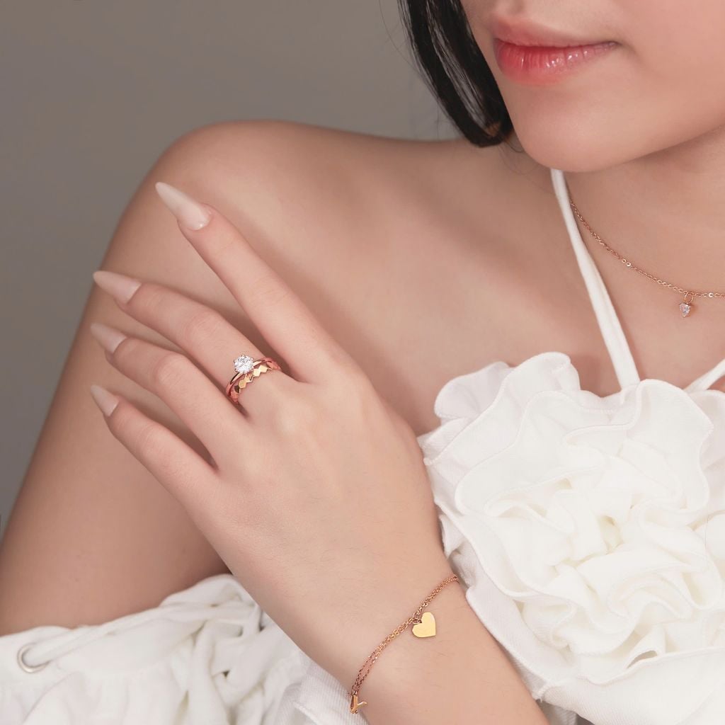  Nhẫn cầu hôn vàng hồng & bạc 925 đính kim cương - Echo Love | Gix Jewelry 