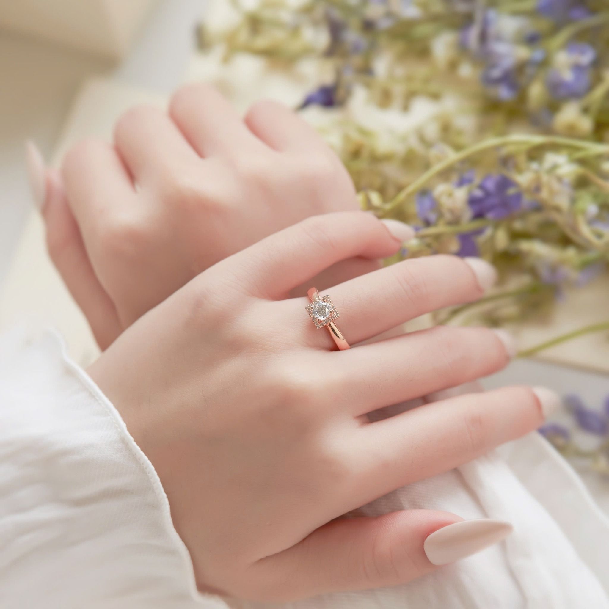  Nhẫn cầu hôn đơn giản vàng hồng 18k đẹp - Halo Rise | Gix Jewel 