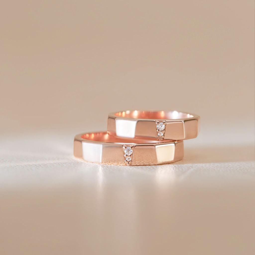  Nhẫn cưới thiết kế riêng vàng tây 18k vát cạnh kim cương - Loyelle | Gix Jewel 