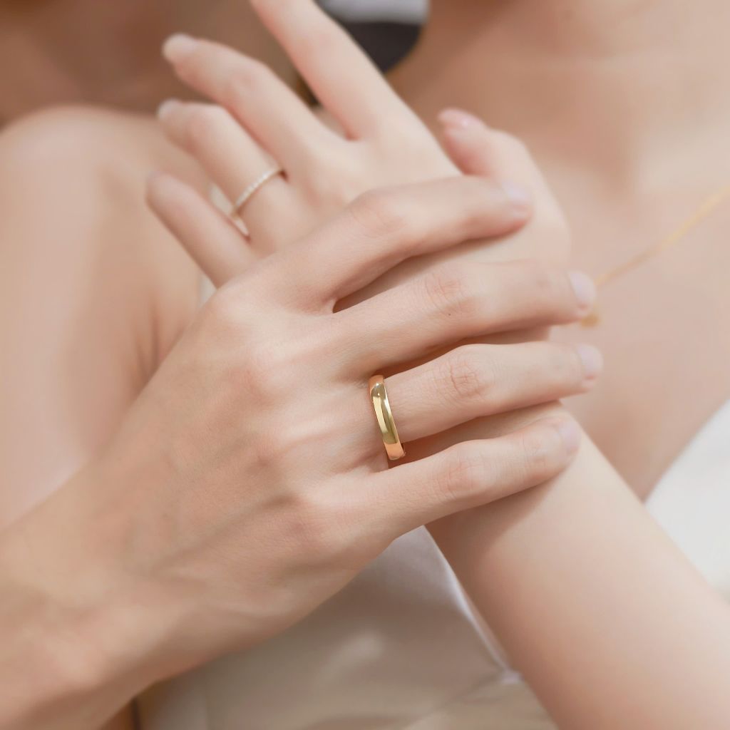  Nhẫn cưới vàng trắng đơn giản đính kim cương full hạt Gix Jewel 