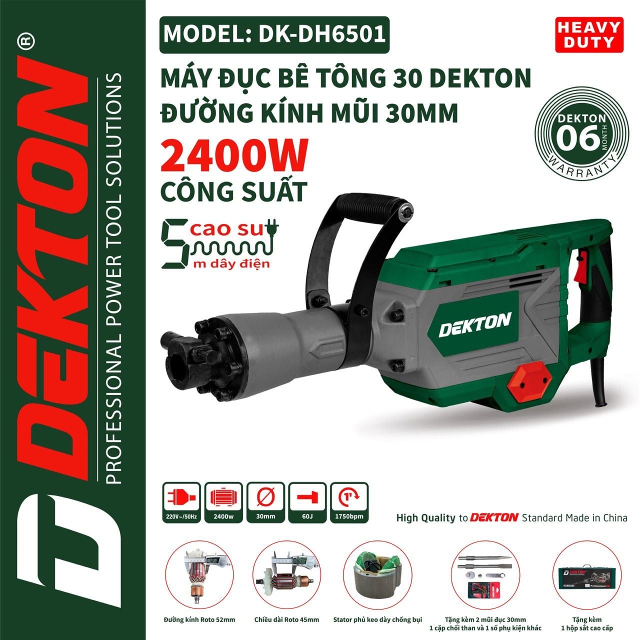  Máy đục bê tông Dekton - DK - DH6501 (30mm) - 2400W 