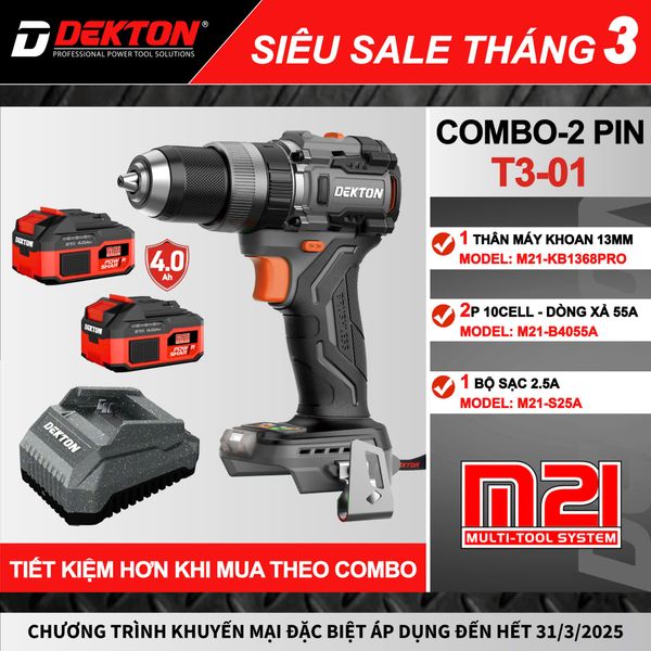  Khoan Pin Dekton M21-KB1368PRO - combo 2 Pin 1 sạc -B 