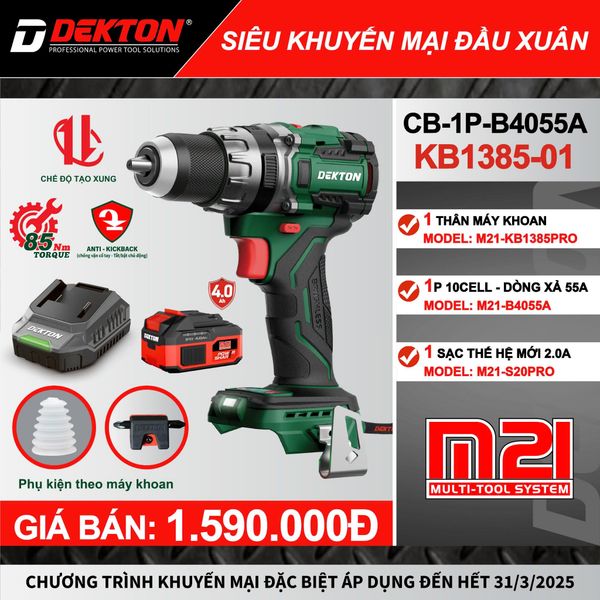  Khoan Pin Dekton M21-KB1385PRO - combo 1 Pin 1 sạc -C 