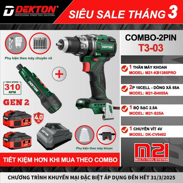  Khoan Pin Dekton M21-KB1385PRO - combo 2 Pin 1 sạc -B 