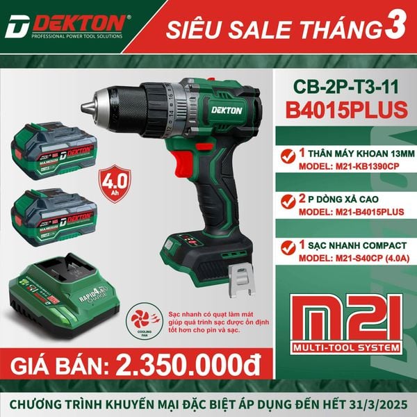  Khoan Pin Dekton M21-KB1390CP - combo 2 Pin 1 sạc 