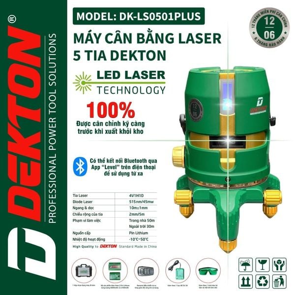  MÁY CÂN BẰNG LASER DEKTON - DK LS0501 PLUS - 05 TIA (TIA XANH) - CÓ REMOTE 