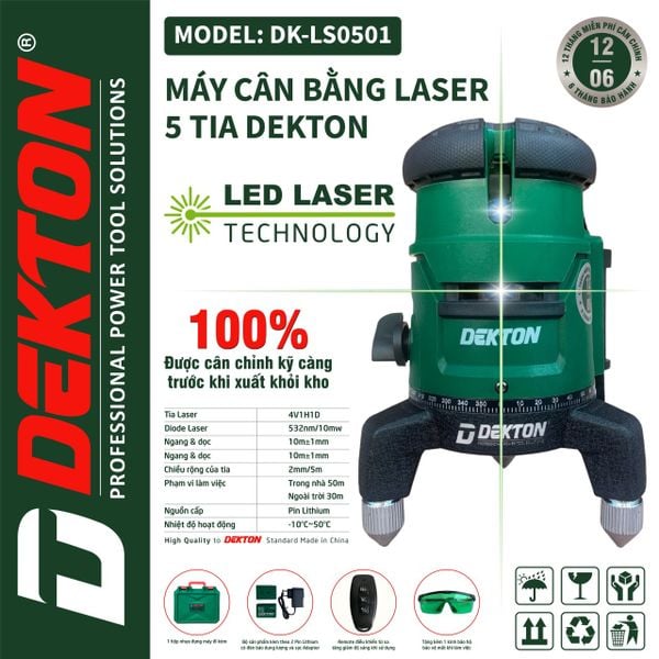  Máy cân bằng laser Dekton - DK LS0501 - 05 tia (Tia xanh) - có remote 