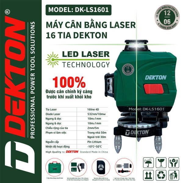  Máy cân bằng laser Dekton - DK LS1601 - 16 tia (Tia xanh) - có remote 