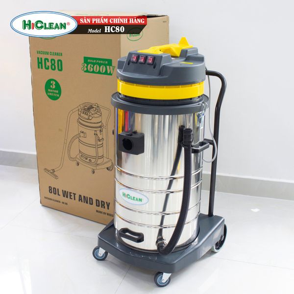  Máy hút bụi Hiclean HC 80  - Thùng inox 80 L - 3000 W - 3 motor 