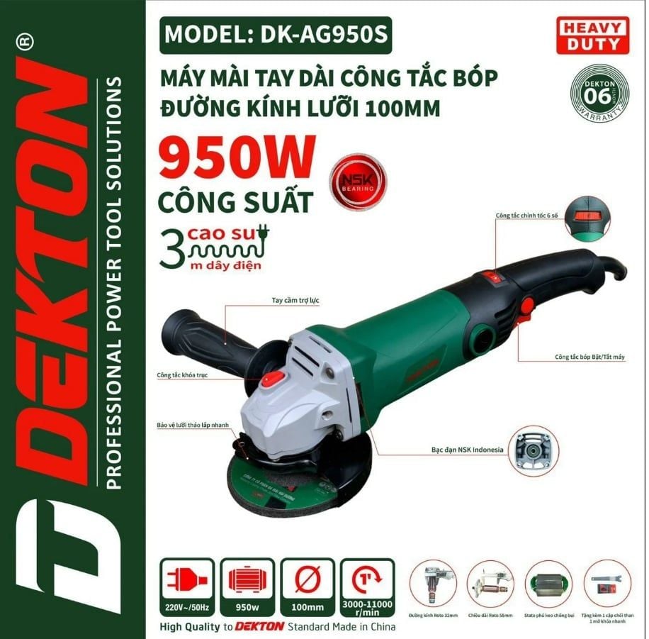  Máy mài điện Dekton DK - AG 950S - công tắc bóp - có điều tốc 
