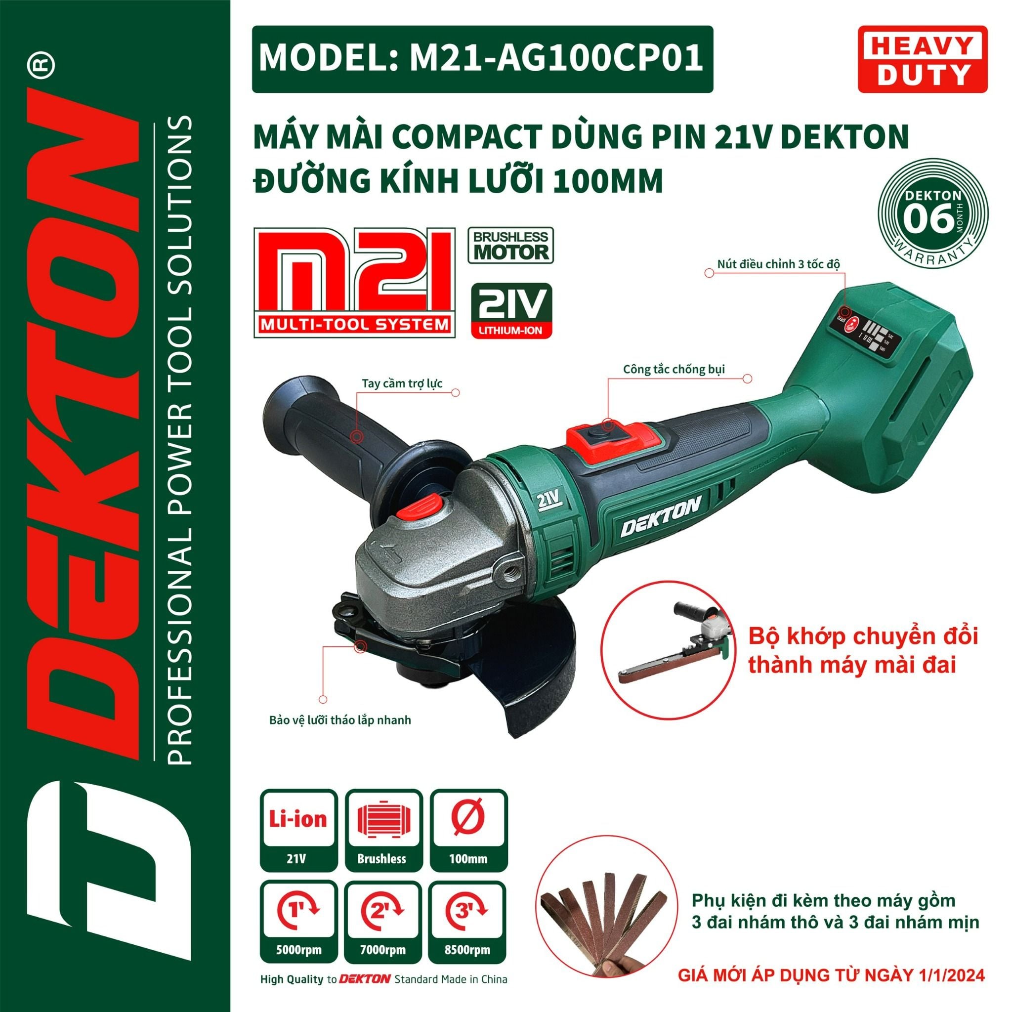  Máy Mài Góc Pin Dekton M21-AG 100CP01 