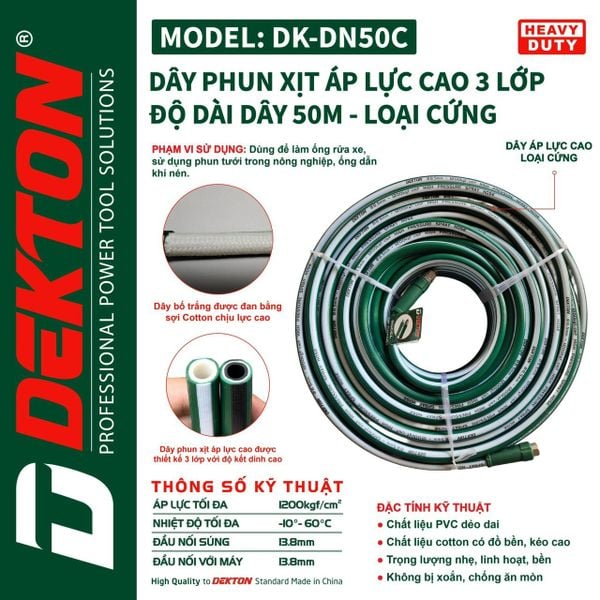  Dây phun cao áp Dekton DK-DN50C - Cứng -  Đường kính 8.5 mm (mét) 