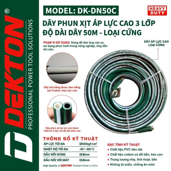  Dây phun cao áp Dekton DK-DN50C - Cứng -  Đường kính 8.5 mm (mét) 