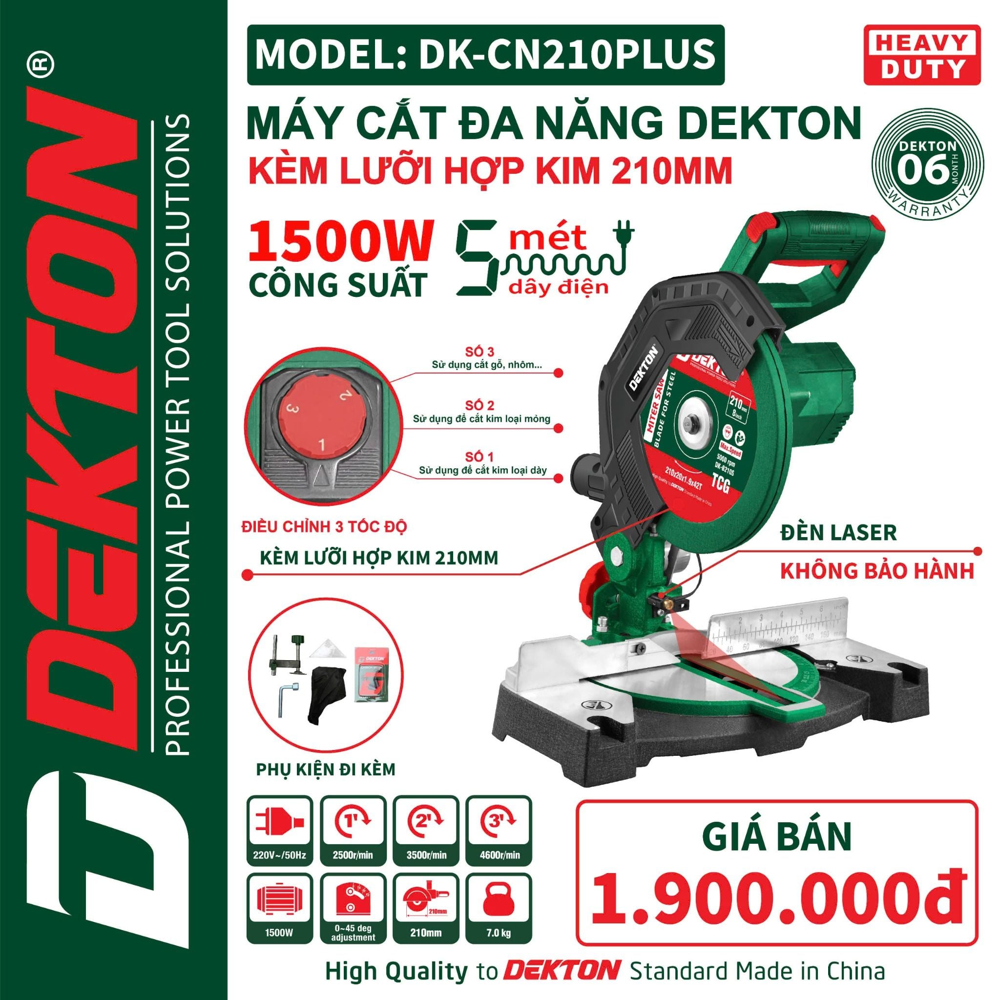  Máy cắt nhôm gỗ Dekton DK - CN 210 Plus - điều chỉnh 3 tốc độ 