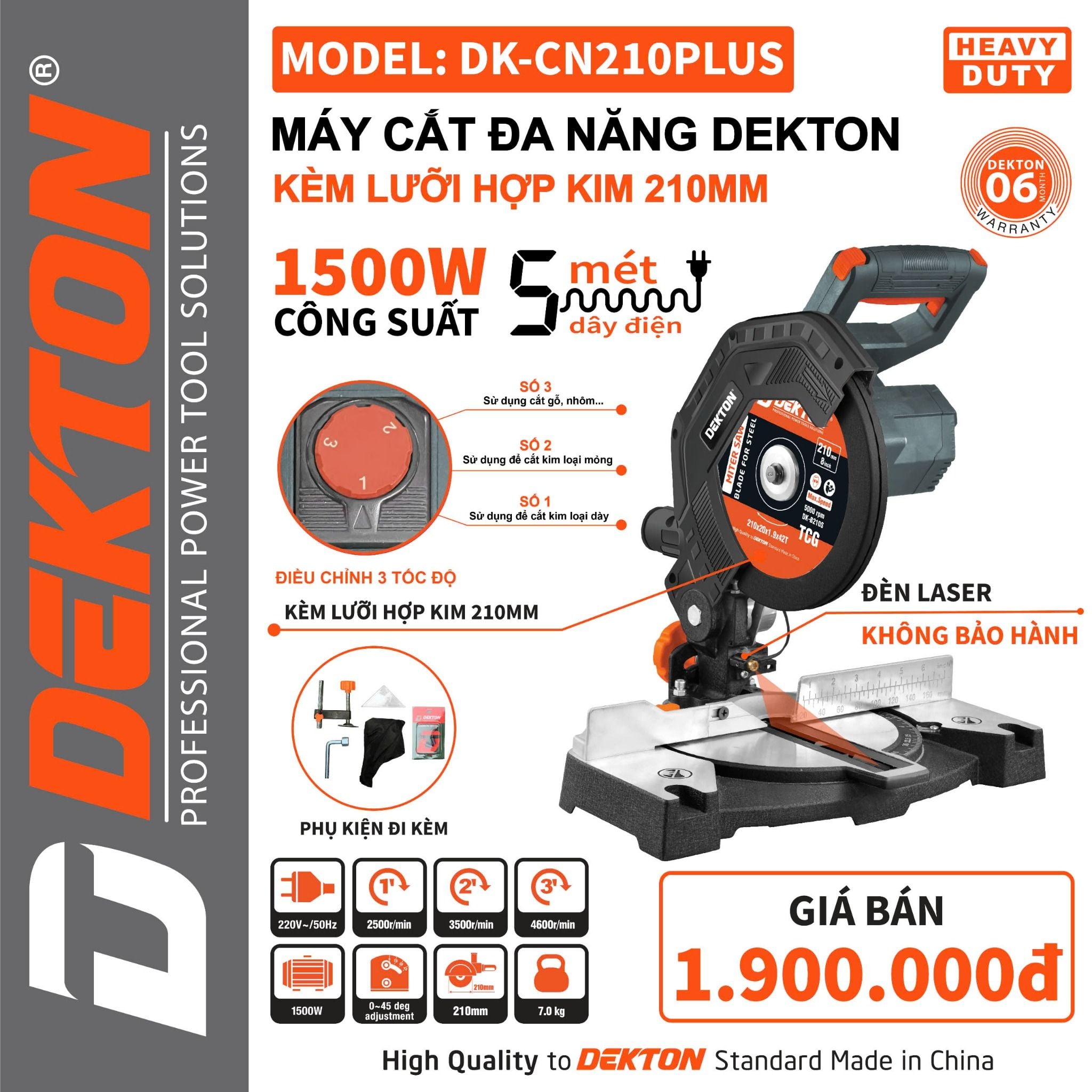  Máy cắt nhôm gỗ Dekton DK - CN 210 Plus - điều chỉnh 3 tốc độ 