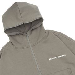LOGO BOXY FULLZIP HOODIE/ STONE