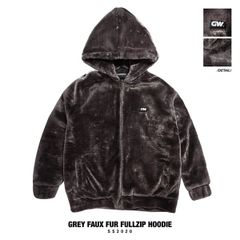 GREY FAUX FUR FULLZIP HOODIE