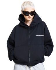 LOGO BOXY FULLZIP HOODIE / BLACK