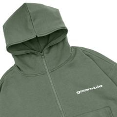 LOGO BOXY FULLZIP HOODIE/ MOSS