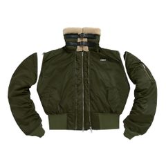 DETACHABLE-SLEEVE BOMBER JACKET / GREEN