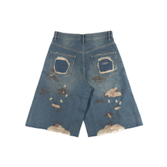 RIPPED BAGGY SHORTS / DARK BLUE