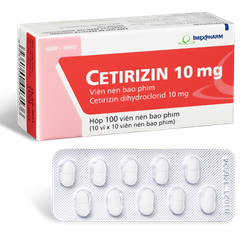 Cetirizin Vidipha 10mg trị viêm mũi dị ứng, mề đay (10 vỉ x 10 viên)