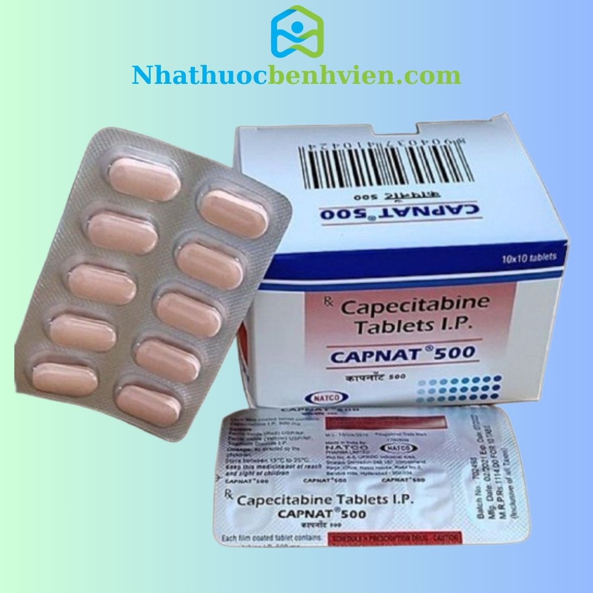 Capnat 500 ( Capecitabine 500mg ) NATCO hộp 10 vỉ x 10 viên - Điều trị ung thư thumbnail 1