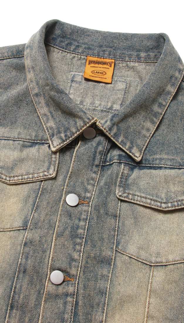  PLEATED WASH DENIM JACKET 