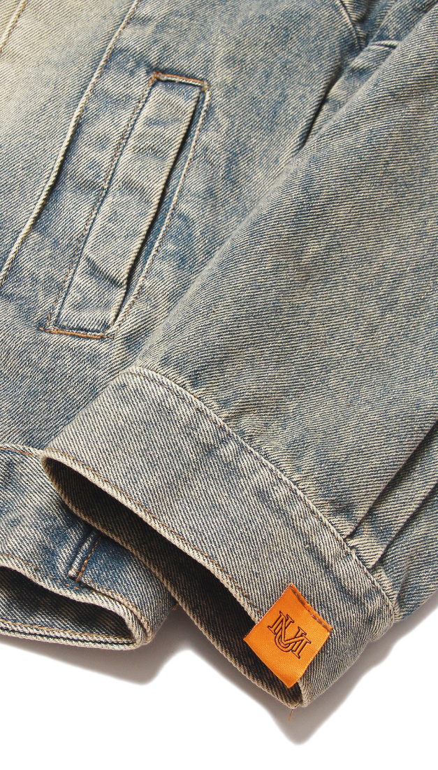  PLEATED WASH DENIM JACKET 