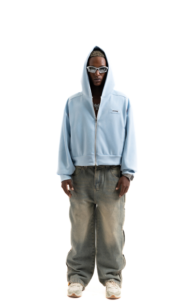  GOBLIN SIGNATURE SUEDE BOXY HOODIE ZIP LIGHT BLUE 